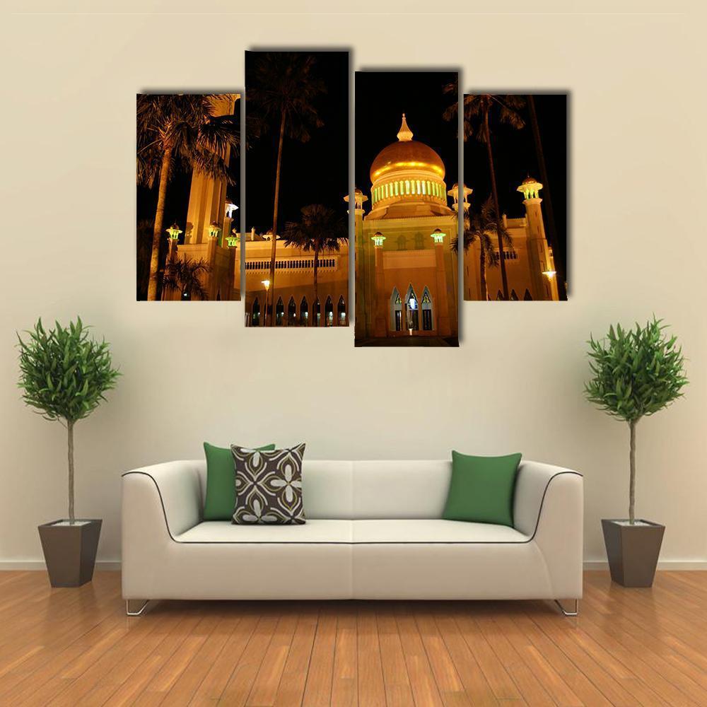 Giant Mosque At Night Canvas Wall Art-4 Pop-Gallery Wrap-50" x 32"-Tiaracle