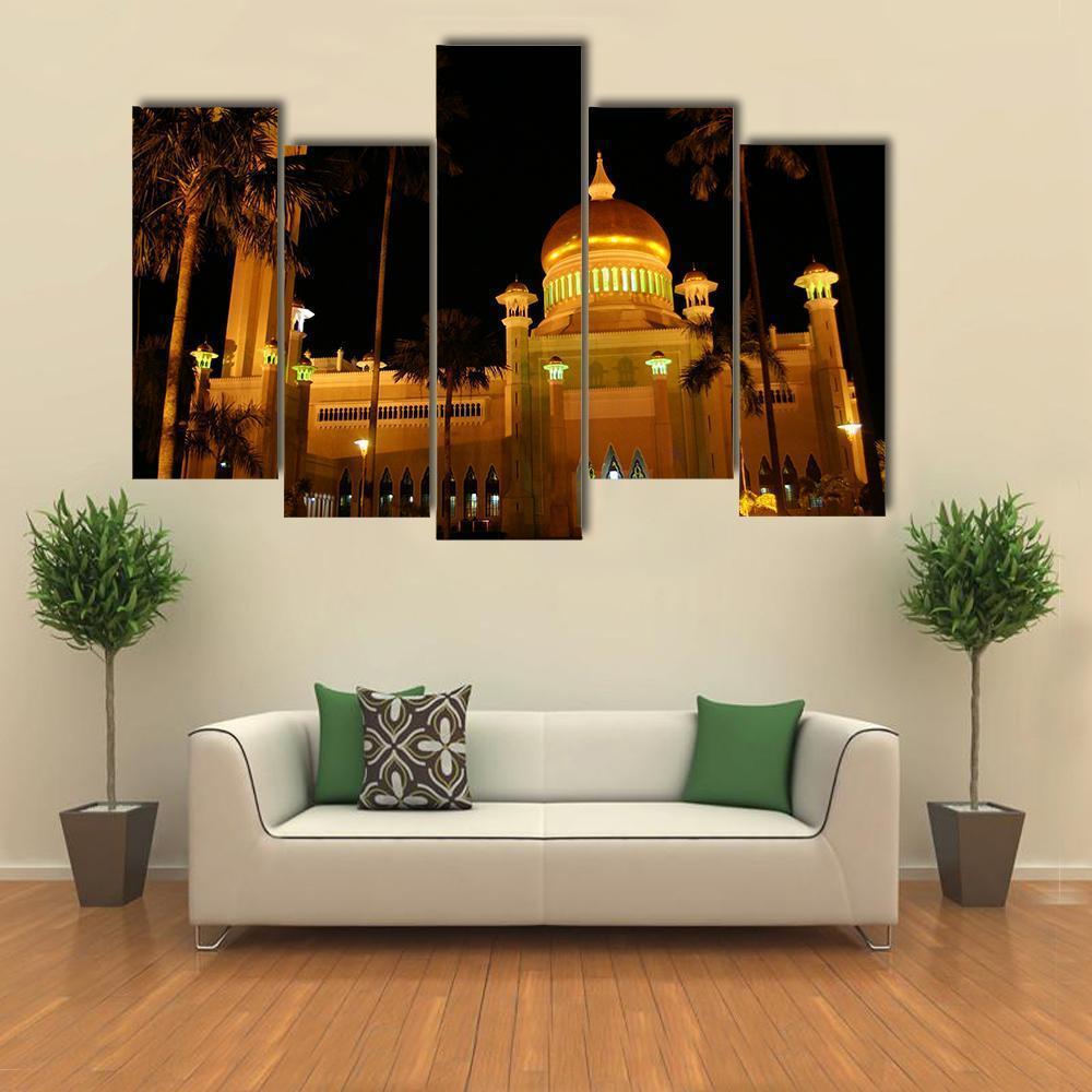 Giant Mosque At Night Canvas Wall Art-5 Pop-Gallery Wrap-47" x 32"-Tiaracle