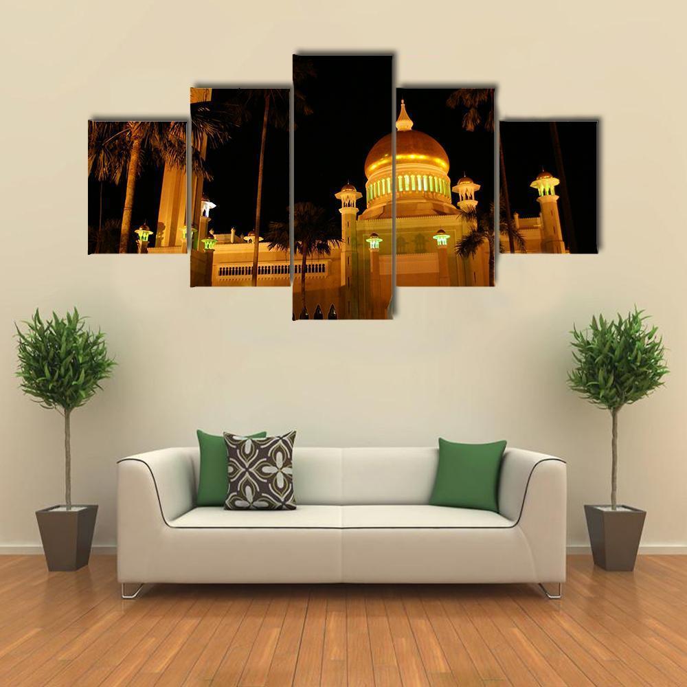 Giant Mosque At Night Canvas Wall Art-5 Star-Gallery Wrap-62" x 32"-Tiaracle