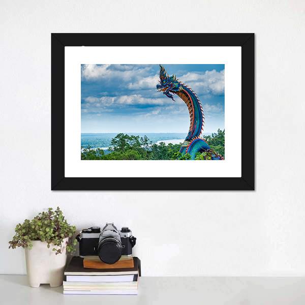 Giant Thai Naga Statue Canvas Wall Art-1 Piece-Framed Print-20" x 16"-Tiaracle