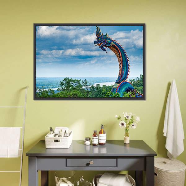Giant Thai Naga Statue Canvas Wall Art-1 Piece-Floating Frame-24" x 16"-Tiaracle