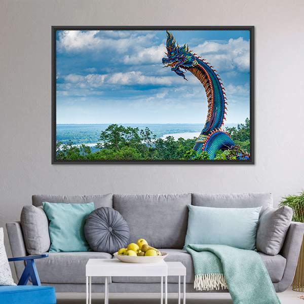 Giant Thai Naga Statue Canvas Wall Art-3 Horizontal-Gallery Wrap-25" x 16"-Tiaracle