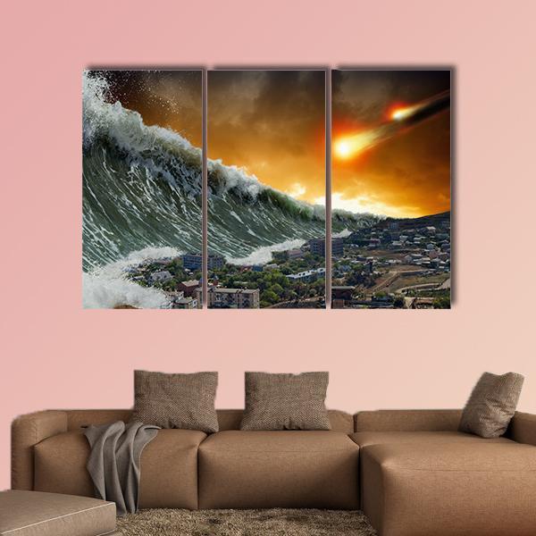 Giant Tsunami Waves Canvas Wall Art-3 Horizontal-Gallery Wrap-37" x 24"-Tiaracle