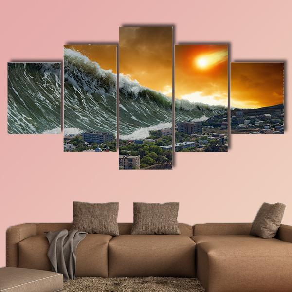 Giant Tsunami Waves Canvas Wall Art-5 Star-Gallery Wrap-62" x 32"-Tiaracle