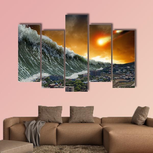 Giant Tsunami Waves Canvas Wall Art-5 Pop-Gallery Wrap-47" x 32"-Tiaracle