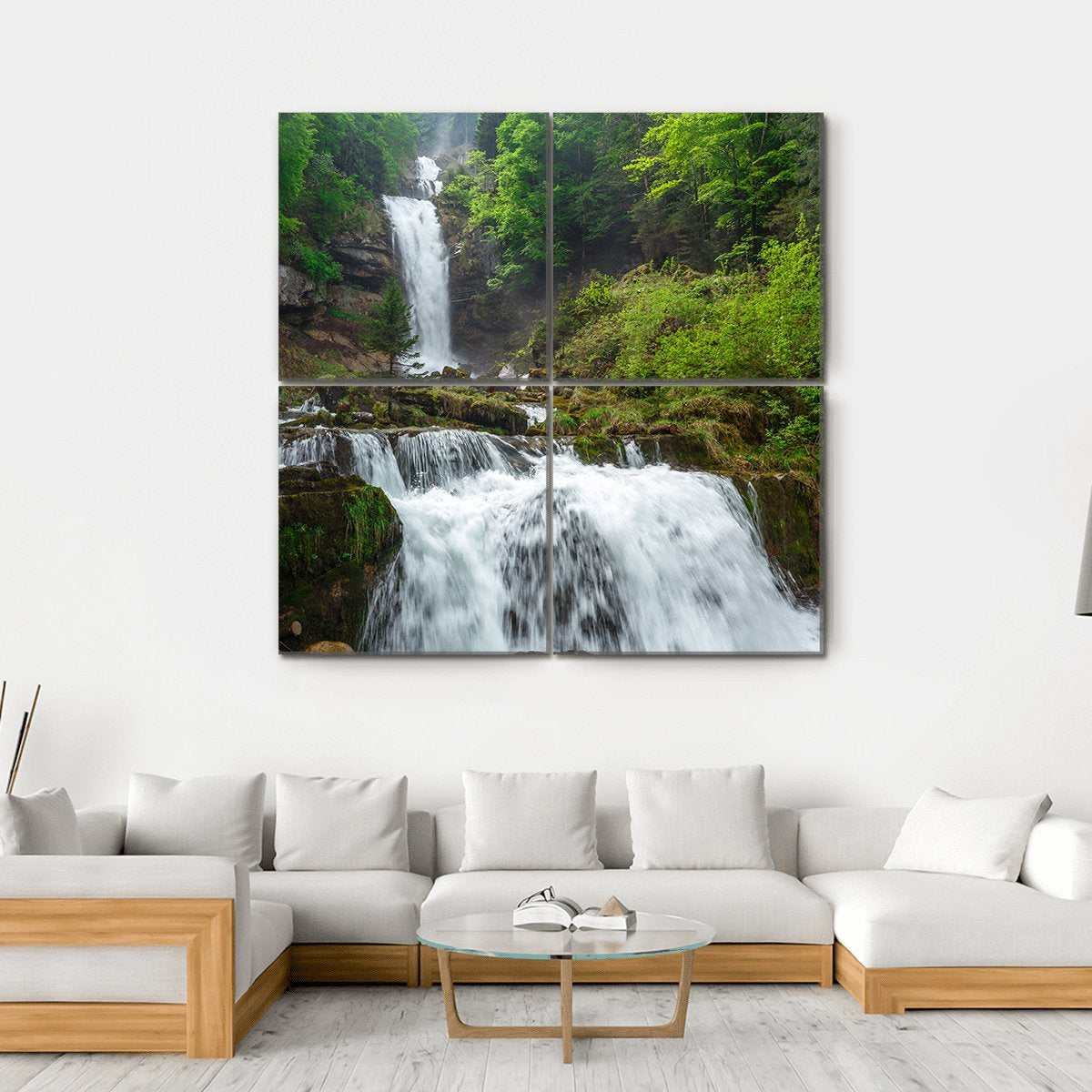 Giessbach Waterfall Canvas Wall Art-4 Square-Gallery Wrap-17" x 17"-Tiaracle