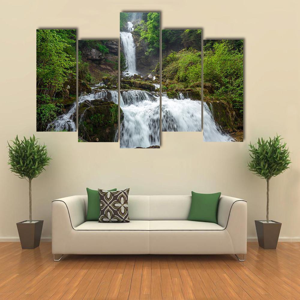 Giessbach Waterfall Canvas Wall Art-5 Pop-Gallery Wrap-47" x 32"-Tiaracle
