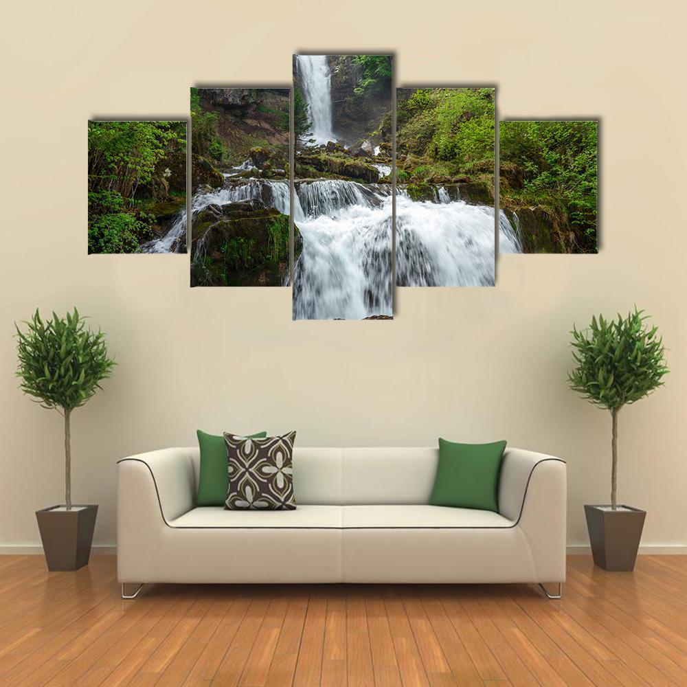 Giessbach Waterfall Canvas Wall Art-5 Star-Gallery Wrap-62" x 32"-Tiaracle