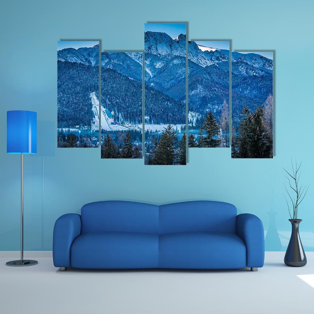 Giewont Peak In Winter Canvas Wall Art-5 Pop-Gallery Wrap-47&quot; x 32&quot;-Tiaracle