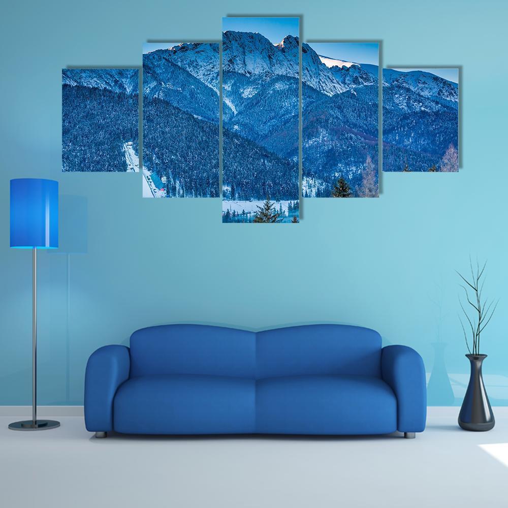 Giewont Peak In Winter Canvas Wall Art-5 Star-Gallery Wrap-62&quot; x 32&quot;-Tiaracle