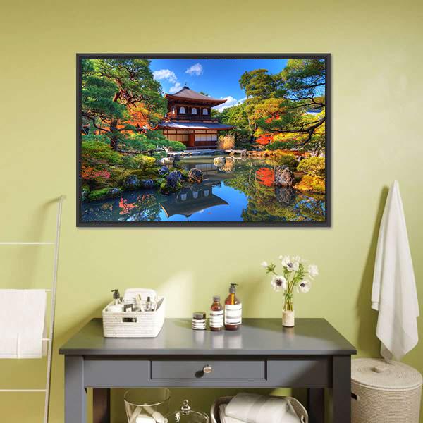 Ginkaku-Ji Temple Japan Canvas Wall Art-1 Piece-Floating Frame-24" x 16"-Tiaracle