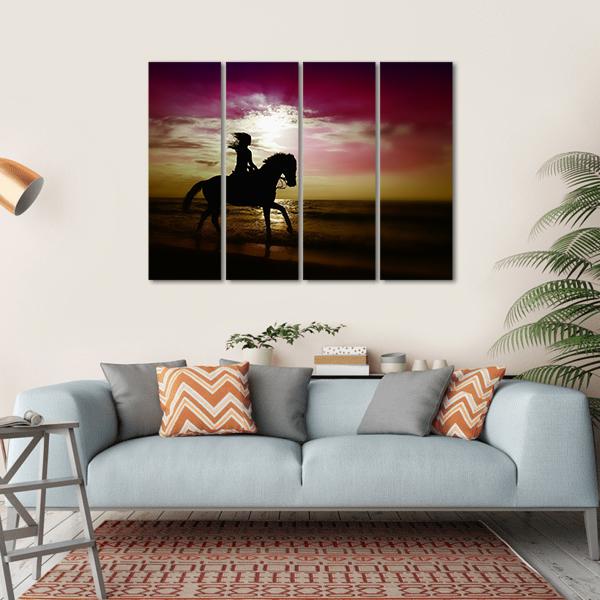 Girl Riding Horse On Beach Canvas Wall Art-4 Horizontal-Gallery Wrap-34" x 24"-Tiaracle