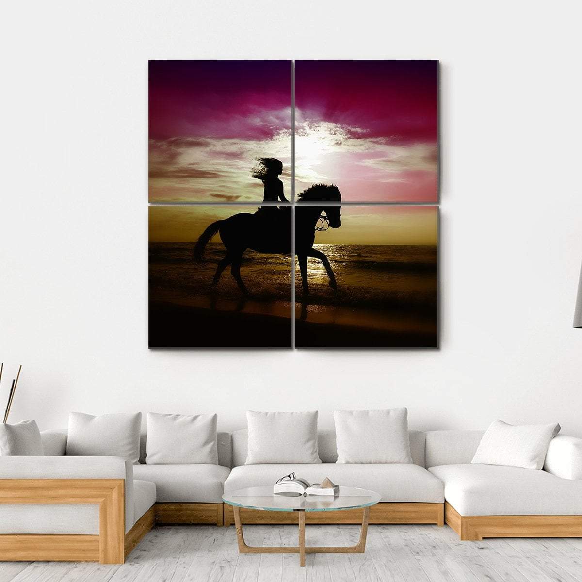 Girl Riding Horse On Beach Canvas Wall Art-4 Square-Gallery Wrap-17" x 17"-Tiaracle