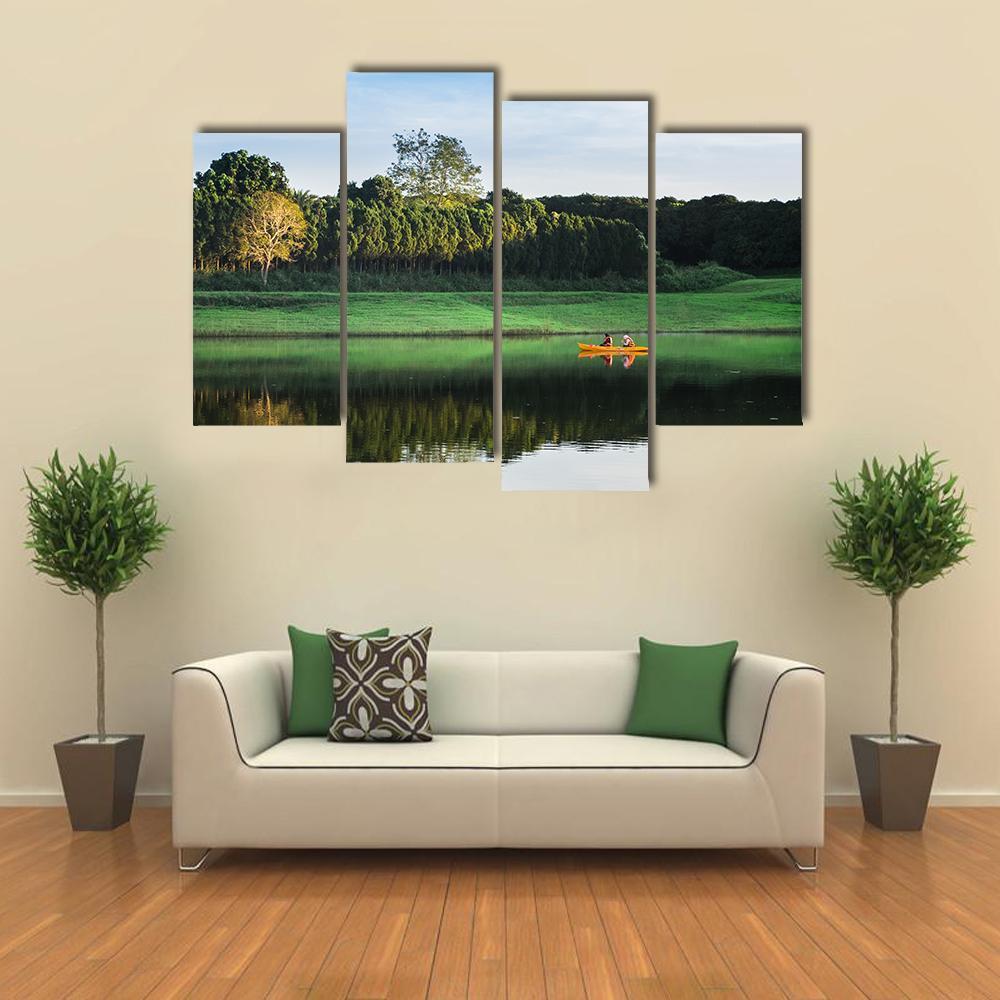 Girls Kayaking On Lake Canvas Wall Art-4 Pop-Gallery Wrap-50" x 32"-Tiaracle