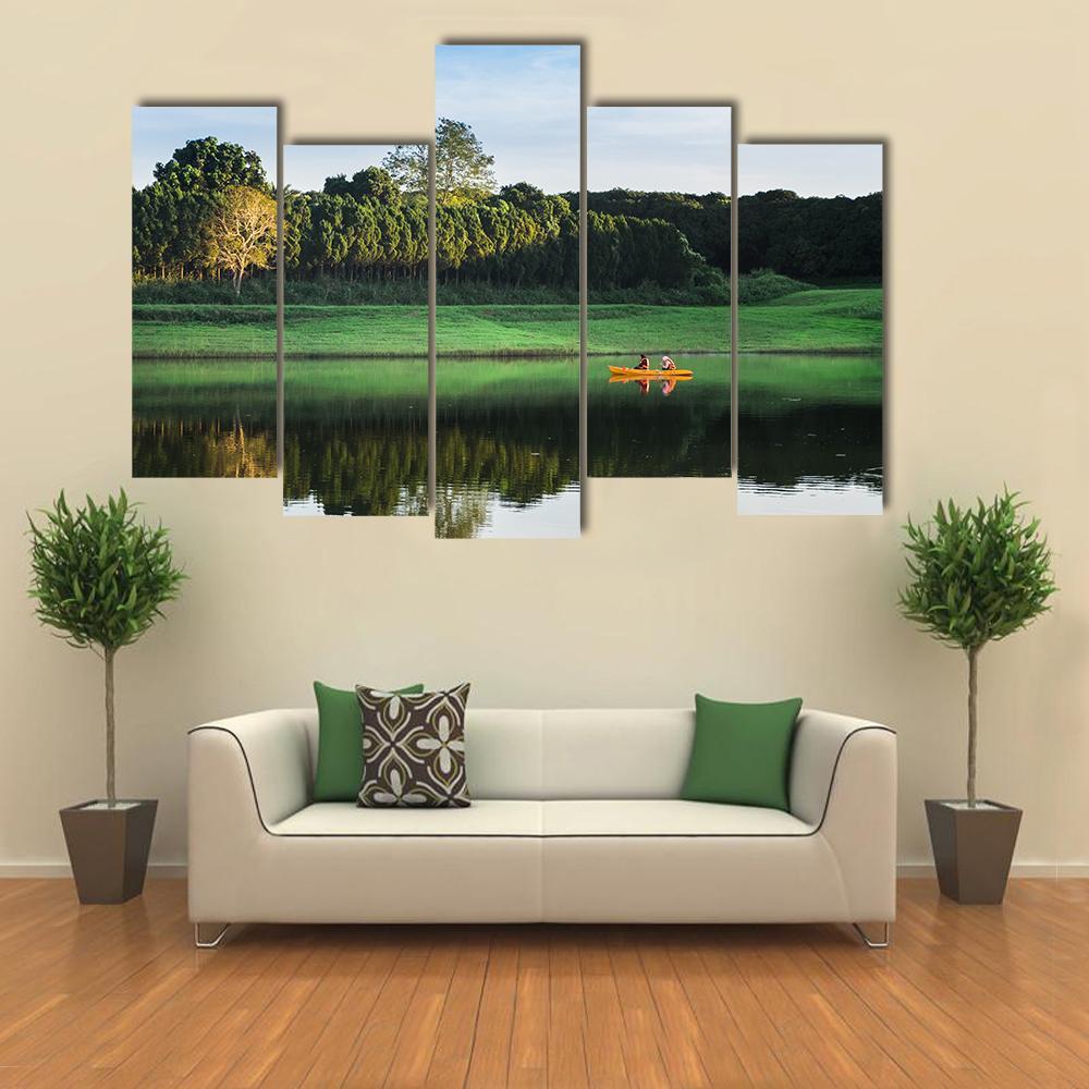 Girls Kayaking On Lake Canvas Wall Art-5 Pop-Gallery Wrap-47" x 32"-Tiaracle