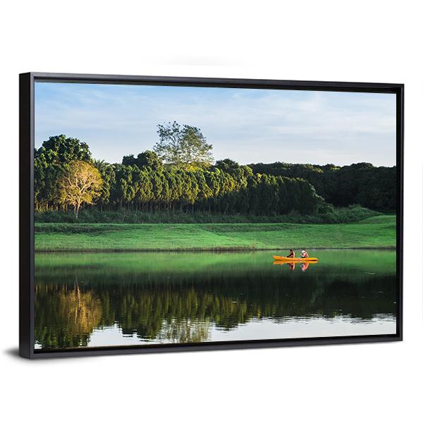 Girls Kayaking On Lake Canvas Wall Art-3 Horizontal-Gallery Wrap-25" x 16"-Tiaracle