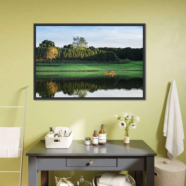 Girls Kayaking On Lake Canvas Wall Art-3 Horizontal-Gallery Wrap-25" x 16"-Tiaracle