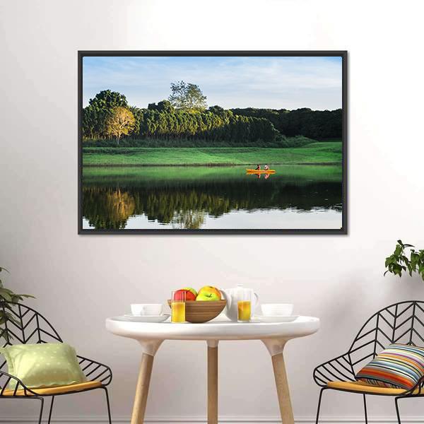 Girls Kayaking On Lake Canvas Wall Art-1 Piece-Floating Frame-24" x 16"-Tiaracle