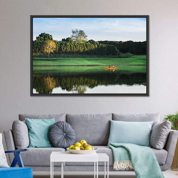 Girls Kayaking On Lake Canvas Wall Art-3 Horizontal-Gallery Wrap-25" x 16"-Tiaracle