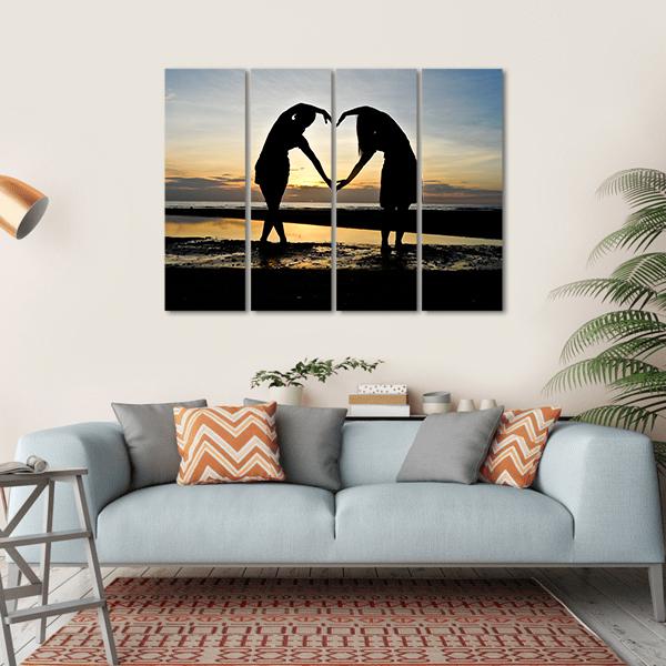 Girls Made Heart On Beach Canvas Wall Art-4 Horizontal-Gallery Wrap-34" x 24"-Tiaracle