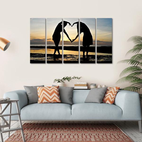 Girls Made Heart On Beach Canvas Wall Art-5 Horizontal-Gallery Wrap-22" x 12"-Tiaracle