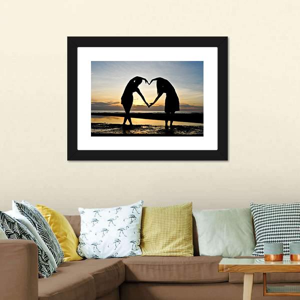 Girls Made Heart On Beach Vertical Canvas Wall Art-3 Vertical-Gallery Wrap-12" x 25"-Tiaracle