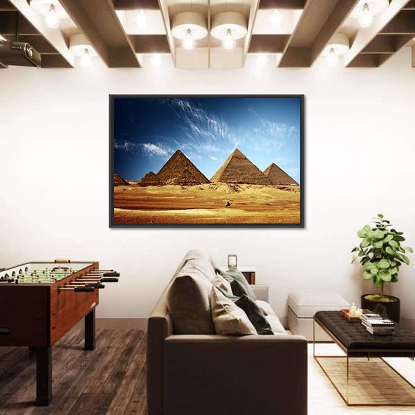 Giza Valley With Great Pyramids Canvas Wall Art-3 Horizontal-Gallery Wrap-25" x 16"-Tiaracle