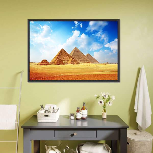 Giza Valley With Pyramids Canvas Wall Art-1 Piece-Floating Frame-36" x 24"-Tiaracle