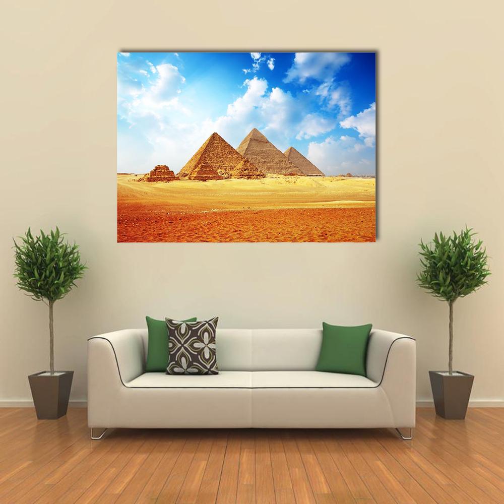 Giza Valley With Pyramids Canvas Wall Art-5 Horizontal-Gallery Wrap-22" x 12"-Tiaracle
