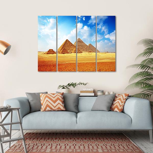 Giza Valley With Pyramids Canvas Wall Art-4 Horizontal-Gallery Wrap-34" x 24"-Tiaracle