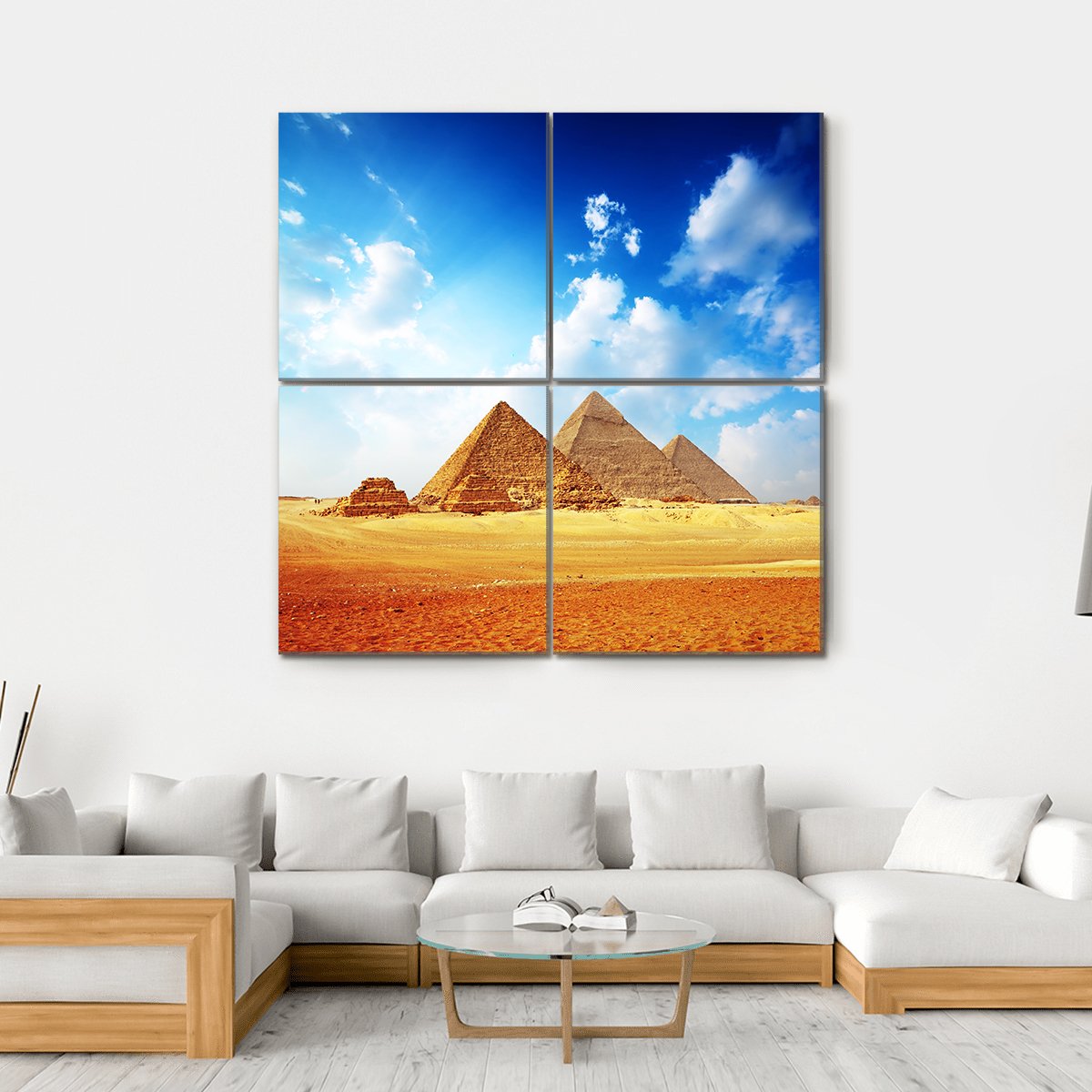Giza Valley With Pyramids Canvas Wall Art-4 Square-Gallery Wrap-17" x 17"-Tiaracle