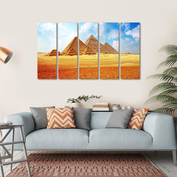 Giza Valley With Pyramids Canvas Wall Art-5 Horizontal-Gallery Wrap-22" x 12"-Tiaracle