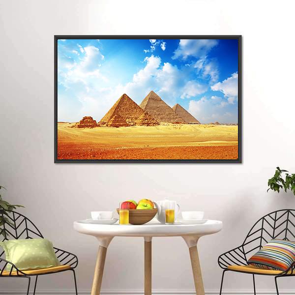 Giza Valley With Pyramids Canvas Wall Art-5 Horizontal-Gallery Wrap-22" x 12"-Tiaracle
