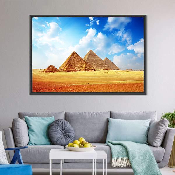 Giza Valley With Pyramids Canvas Wall Art-5 Horizontal-Gallery Wrap-22" x 12"-Tiaracle