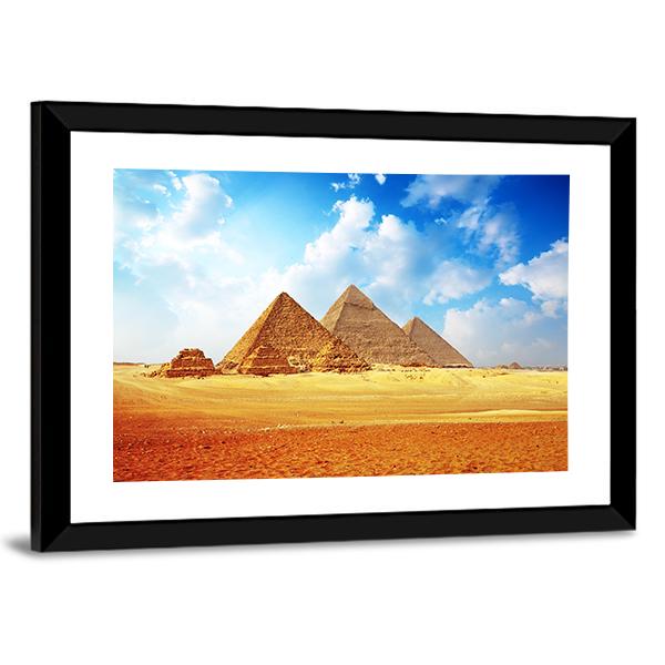 Giza Valley With Pyramids Canvas Wall Art-5 Horizontal-Gallery Wrap-22" x 12"-Tiaracle