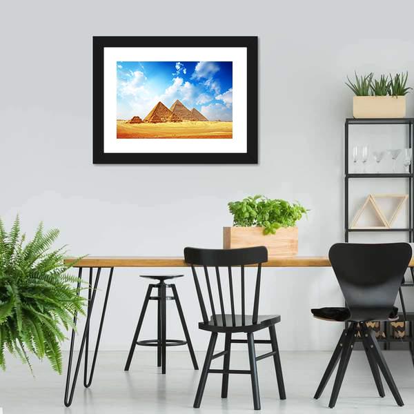 Giza Valley With Pyramids Canvas Wall Art-5 Horizontal-Gallery Wrap-22" x 12"-Tiaracle