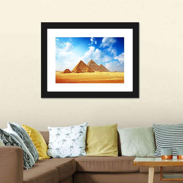 Giza Valley With Pyramids Canvas Wall Art-5 Horizontal-Gallery Wrap-22" x 12"-Tiaracle