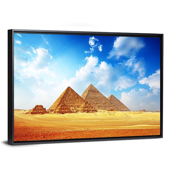 Giza Valley With Pyramids Canvas Wall Art-5 Horizontal-Gallery Wrap-22" x 12"-Tiaracle
