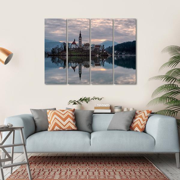Glacial Lake Bled Canvas Wall Art-4 Horizontal-Gallery Wrap-34" x 24"-Tiaracle