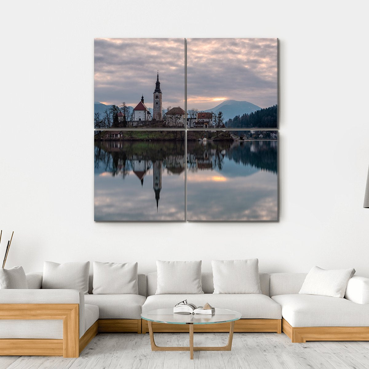 Glacial Lake Bled Canvas Wall Art-4 Square-Gallery Wrap-17" x 17"-Tiaracle