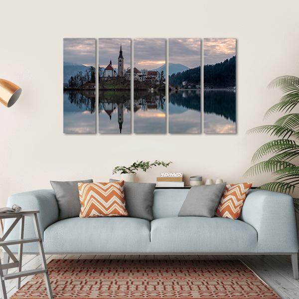 Glacial Lake Bled Canvas Wall Art-5 Horizontal-Gallery Wrap-22" x 12"-Tiaracle