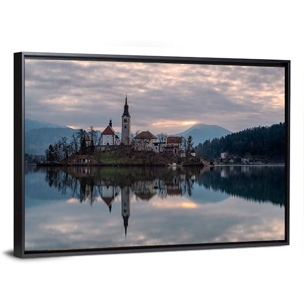 Glacial Lake Bled Canvas Wall Art-3 Horizontal-Gallery Wrap-25" x 16"-Tiaracle