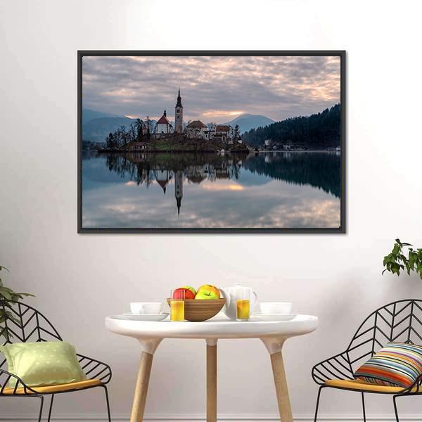 Glacial Lake Bled Canvas Wall Art-3 Horizontal-Gallery Wrap-25" x 16"-Tiaracle
