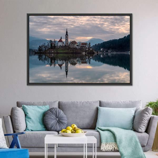 Glacial Lake Bled Canvas Wall Art-5 Horizontal-Gallery Wrap-22" x 12"-Tiaracle