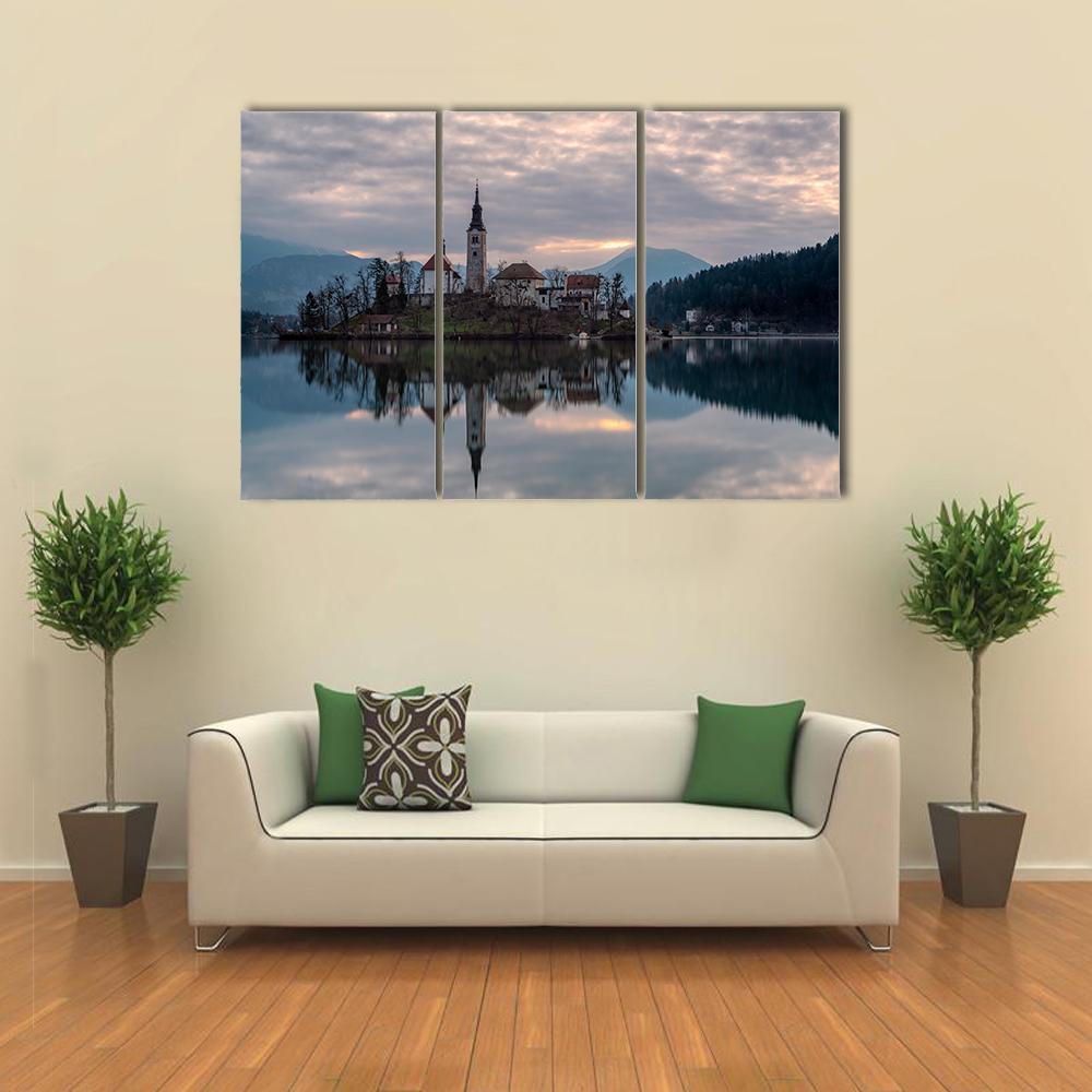 Glacial Lake Bled Canvas Wall Art-3 Horizontal-Gallery Wrap-37" x 24"-Tiaracle