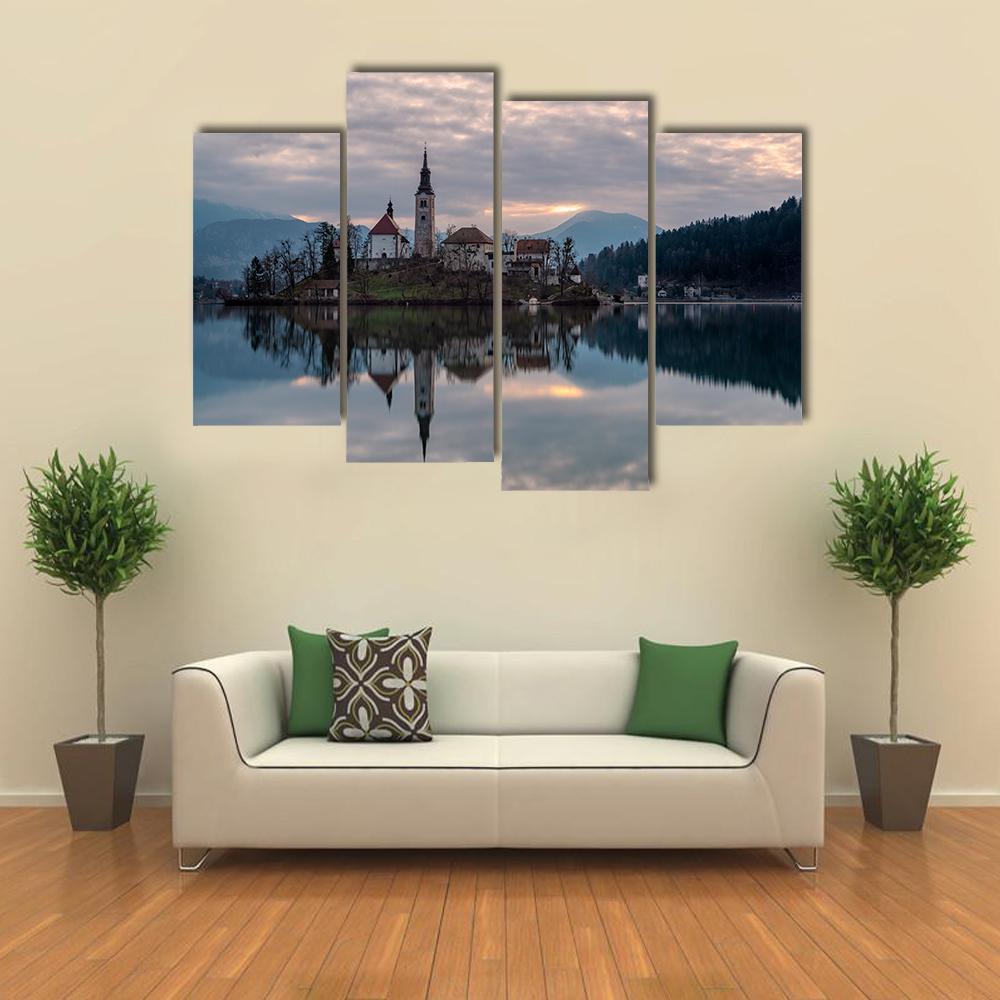 Glacial Lake Bled Canvas Wall Art-4 Pop-Gallery Wrap-50" x 32"-Tiaracle