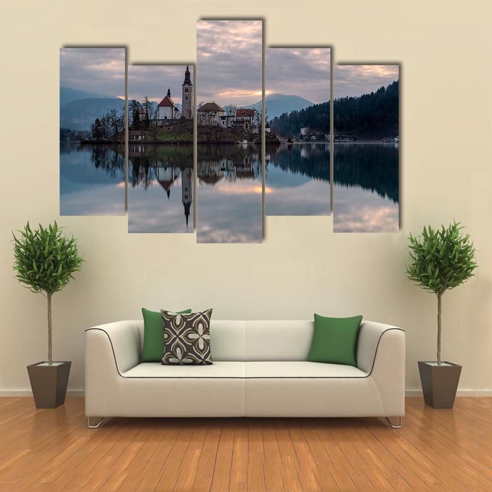 Glacial Lake Bled Canvas Wall Art-5 Pop-Gallery Wrap-47" x 32"-Tiaracle