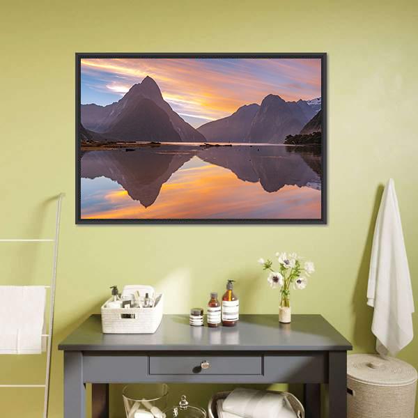 Glacier At Milford Sound Canvas Wall Art-1 Piece-Floating Frame-24" x 16"-Tiaracle