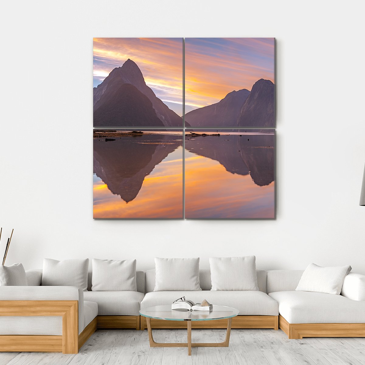 Glacier At Milford Sound Canvas Wall Art-4 Square-Gallery Wrap-17" x 17"-Tiaracle