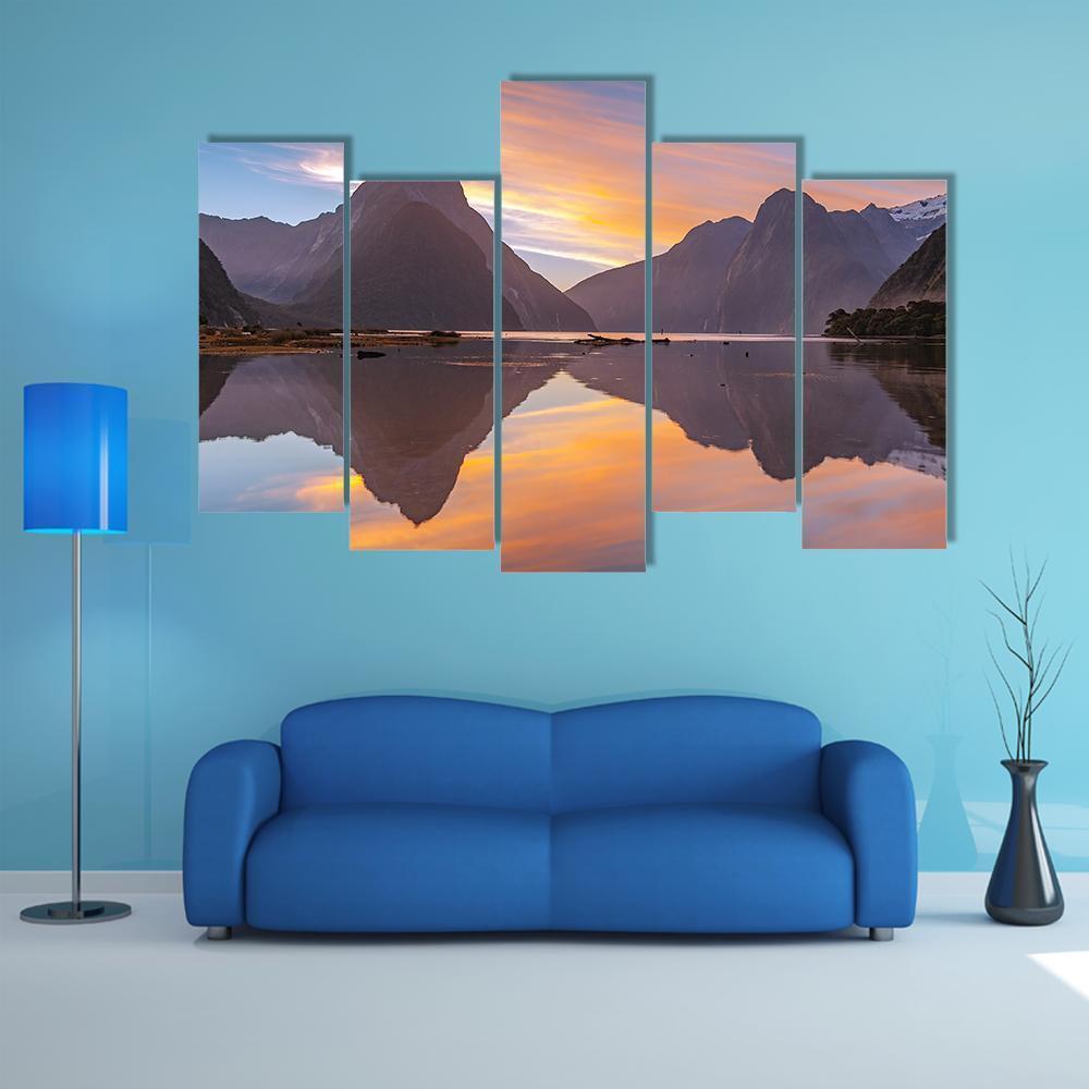 Glacier At Milford Sound Canvas Wall Art-5 Pop-Gallery Wrap-47" x 32"-Tiaracle